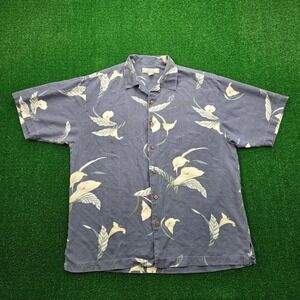 Tommy Bahama Shirt Mens Medium Floral Leaf Vintage Hawaiian Silk Camp Beach